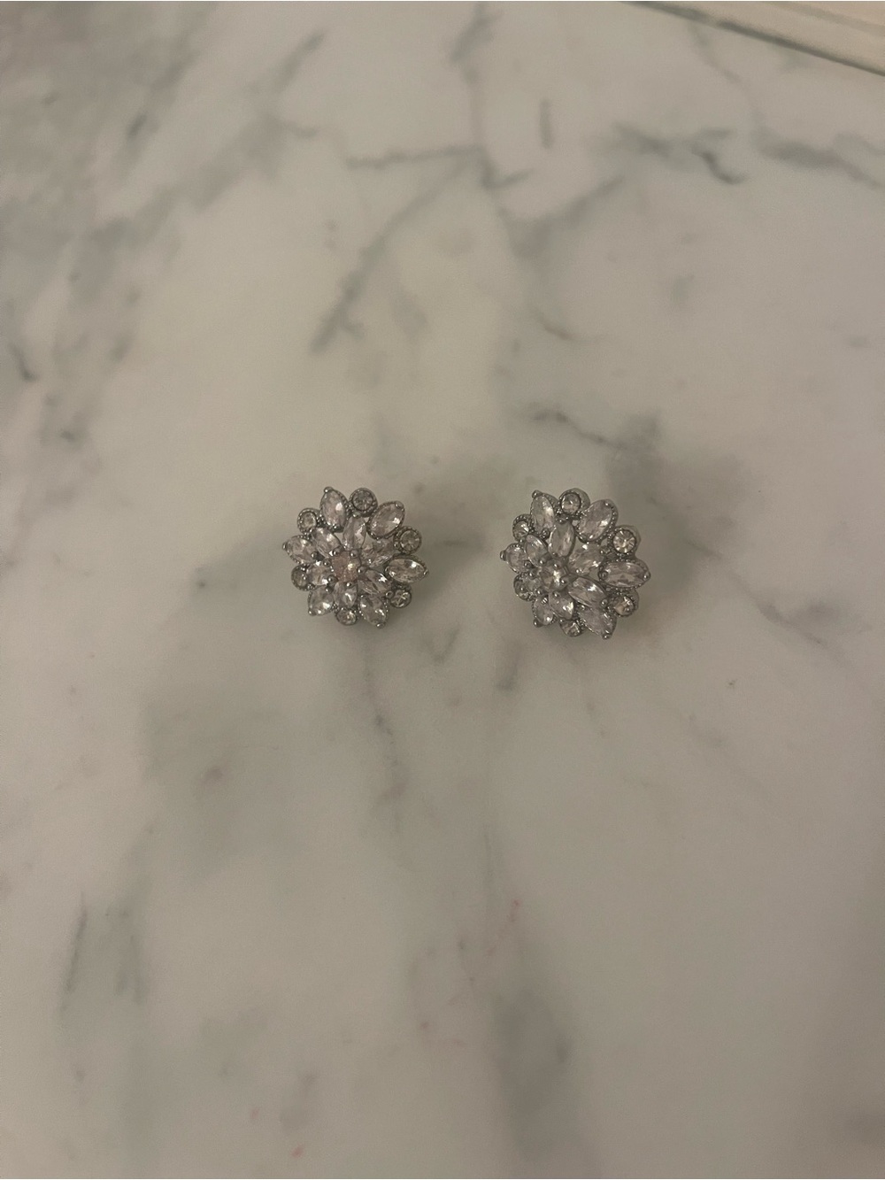 Silver Floral Crystal Stud Earrings - Elegant Women's Jewelry - Picture 3 of 3